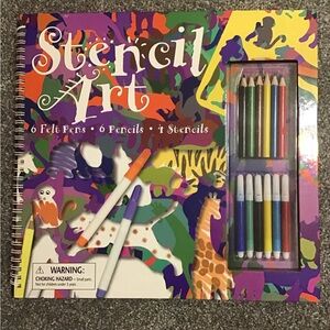 Stencil Art Hard Cover Book with 4 pencils and 4 Stencils set